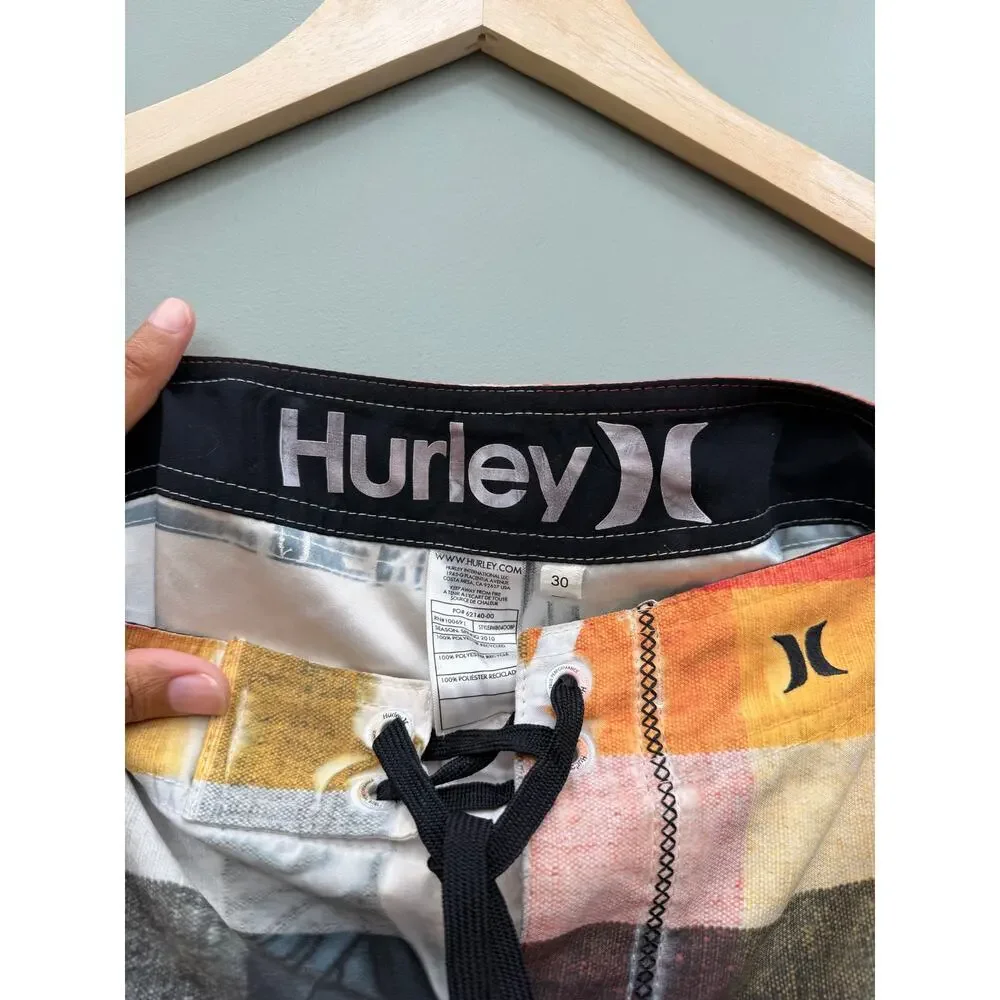 Hurley Phantom Plaid Board Shorts Mens 30 Surf Swim Beach Performance